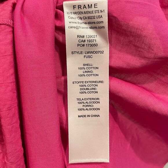 NWT Frame Puff Sleeve Cotton Midi Dress Fuchsia Pink - Size: Small - Picture 15 of 16